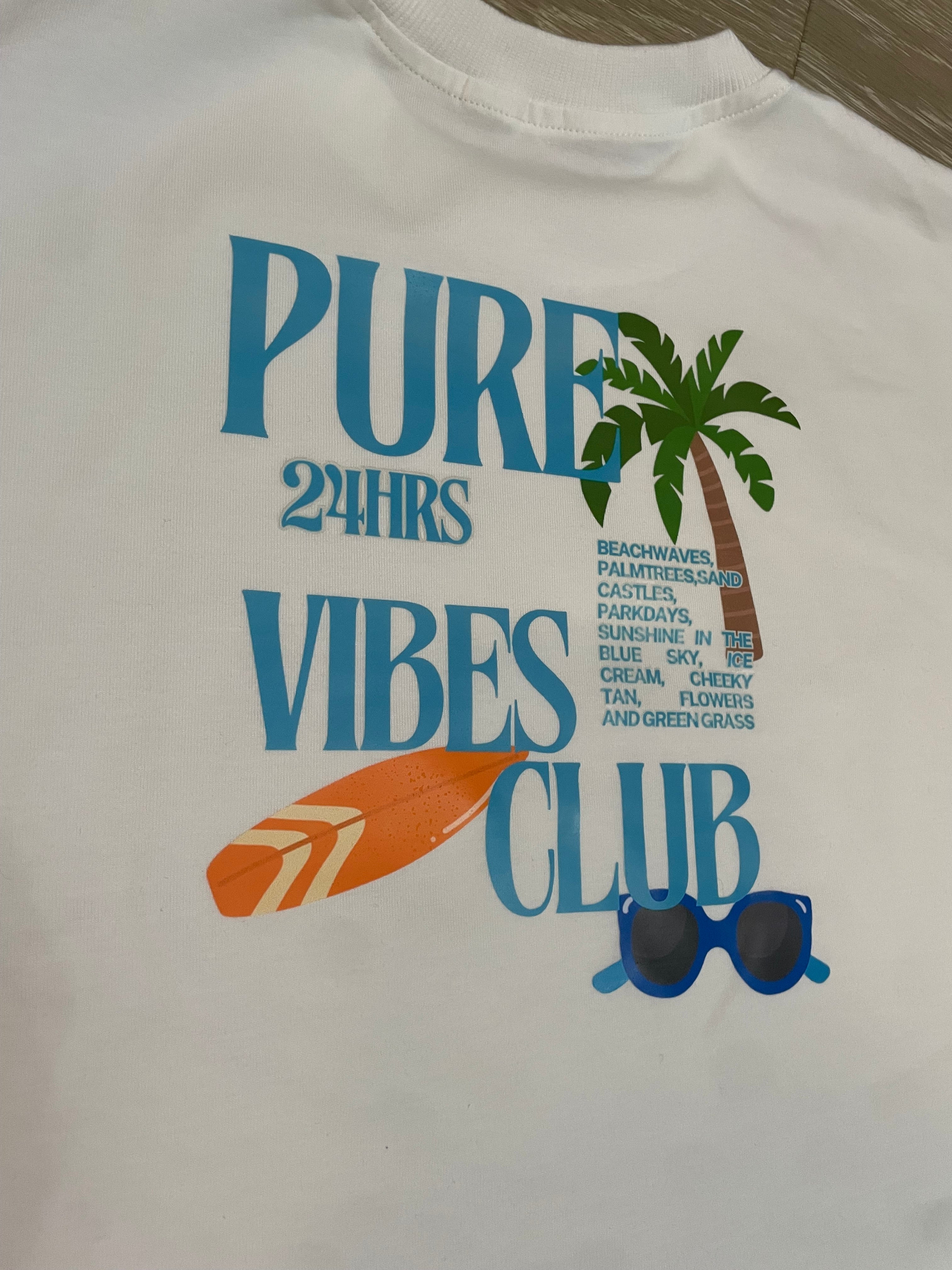 Pure vibes club summer drop shoulder oversized tee