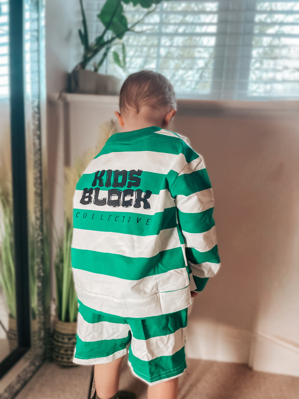 Green stripe jumper short set